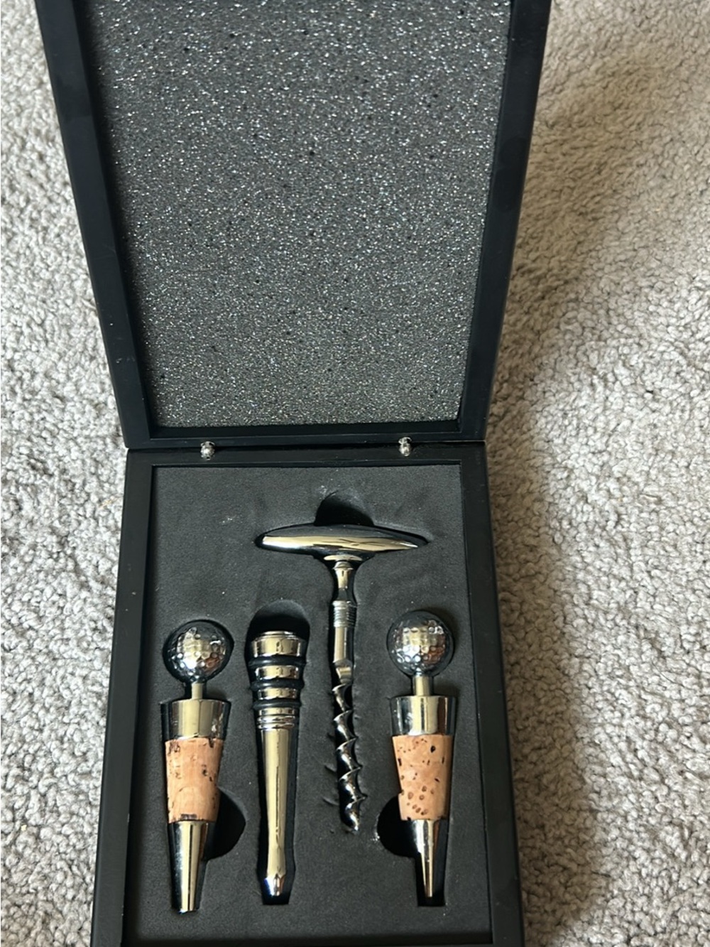 Stainless Steel Wine Stopper and Corkscrew gold theme Set - Silver